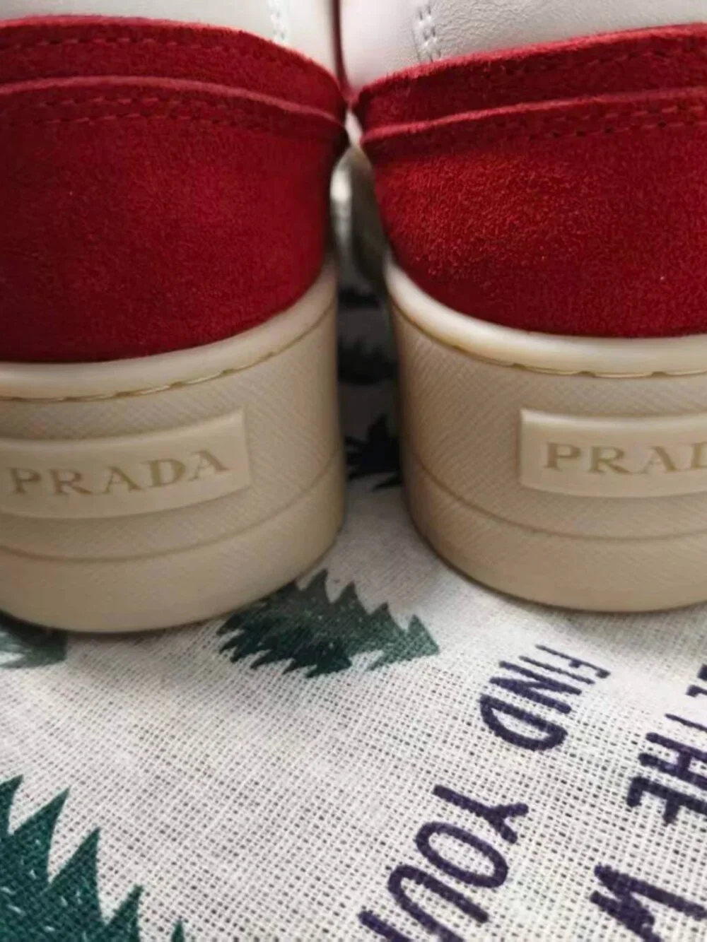 Prada Downtown Bold Sneakers, White & Red Leather Low-Top Shoes